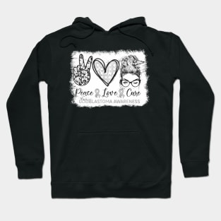 Messy Bun Peace Love Cure Gray  Glioblastoma Hoodie